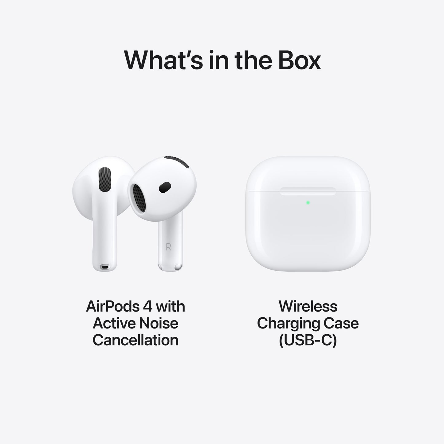 Apple AirPods 4 Wireless Earbuds, Bluetooth Headphones, Personalized Spatial Audio, Sweat and Water Resistant, USB-C Charging Case, H2 Chip, Up to 30 Hours of Battery Life, Effortless Setup for iPhone