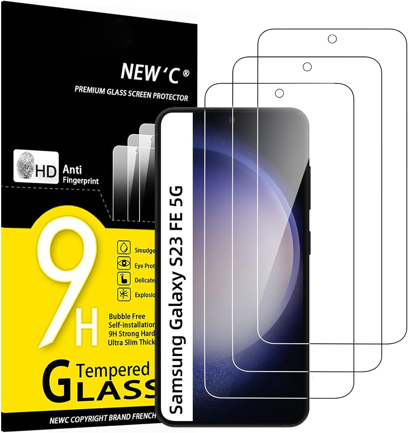 NEW'C 3 Pack Designed for Samsung Galaxy S24 5G Screen Protector Tempered Glass,Case Friendly Ultra Resistant