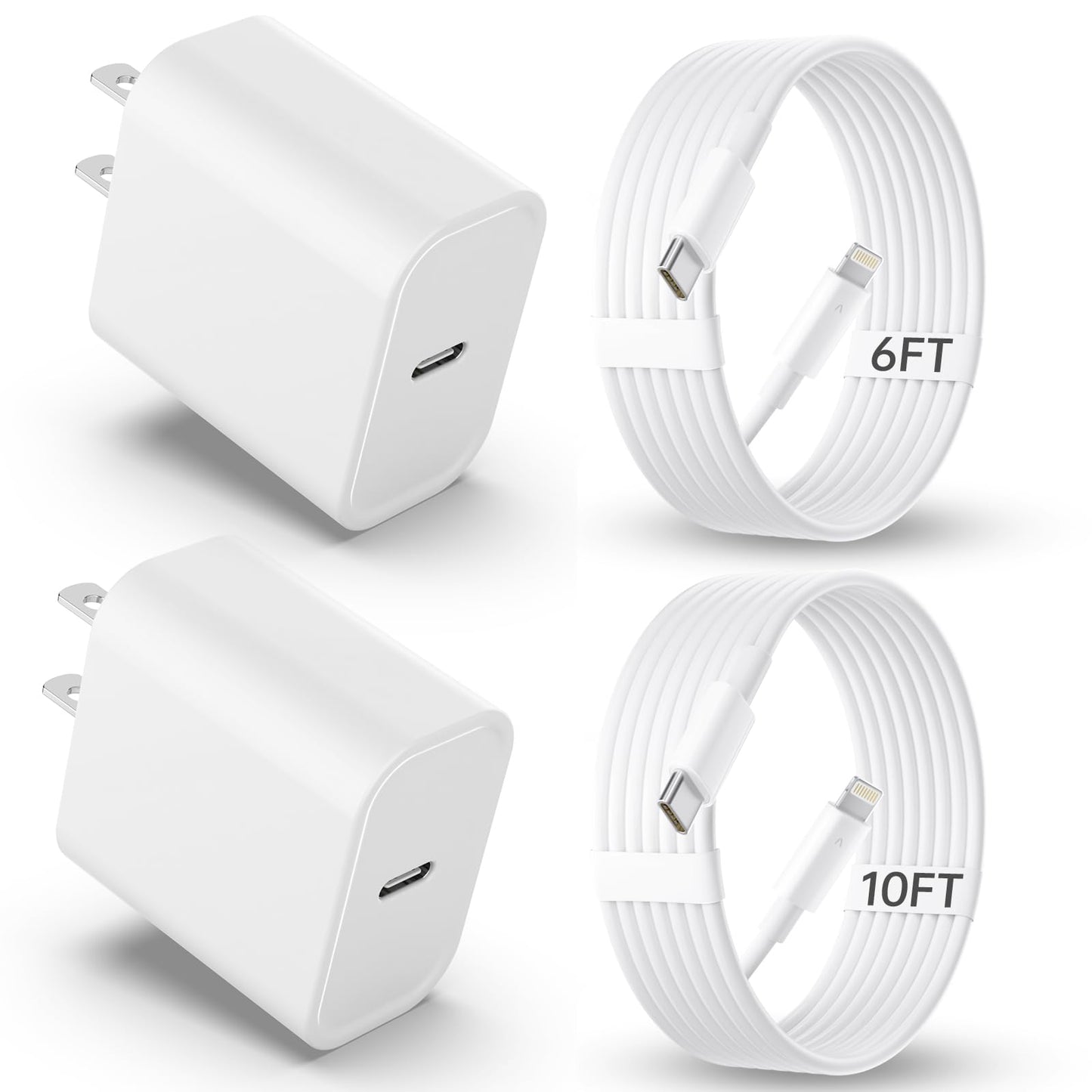 iPhone Charger Fast Charging【MFi Certified】 2Pack 20W PD USB C Wall Charger 6&10FT Cable Fasting Charging Adapter Compatible with iPhone 14Pro/13 Pro/12/12 Pro Max/11 Pro Max/XS Max/XS/XR/X/8 and More