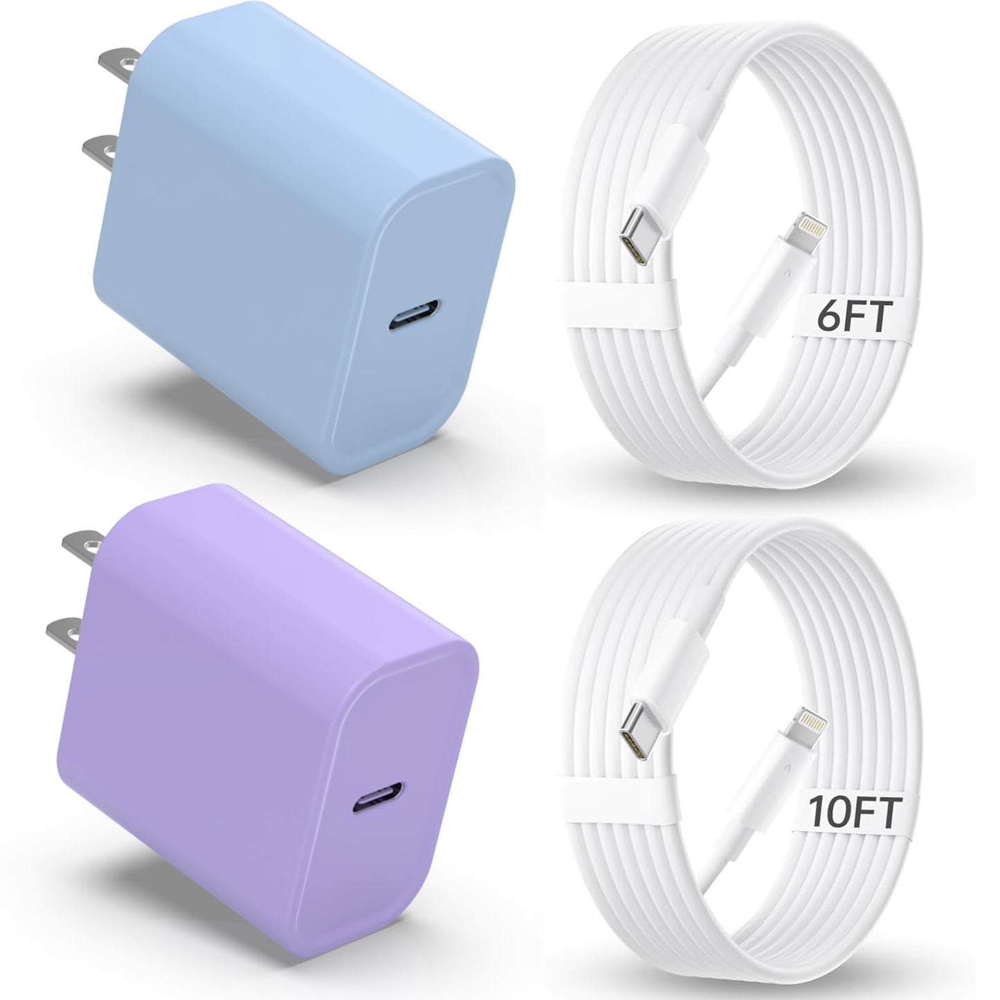 iPhone Charger Fast Charging【MFi Certified】 2Pack 20W PD USB C Wall Charger 6&10FT Cable Fasting Charging Adapter Compatible with iPhone 14Pro/13 Pro/12/12 Pro Max/11 Pro Max/XS Max/XS/XR/X/8 and More