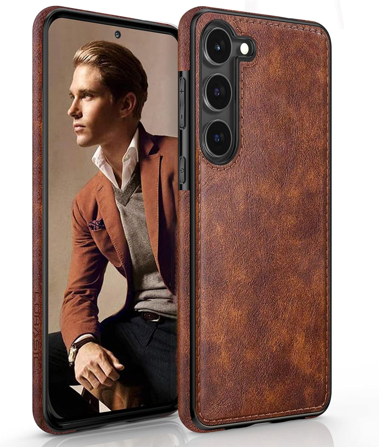 LOHASIC for Galaxy S24 Plus Case 5G, Premium Leather Luxury Business PU Non-Slip Grip Shockproof Bumper Full Body Protective Cover Men Phone Cases for Samsung Galaxy S24+ Plus 5G 6.7 inch 2024 - Brown