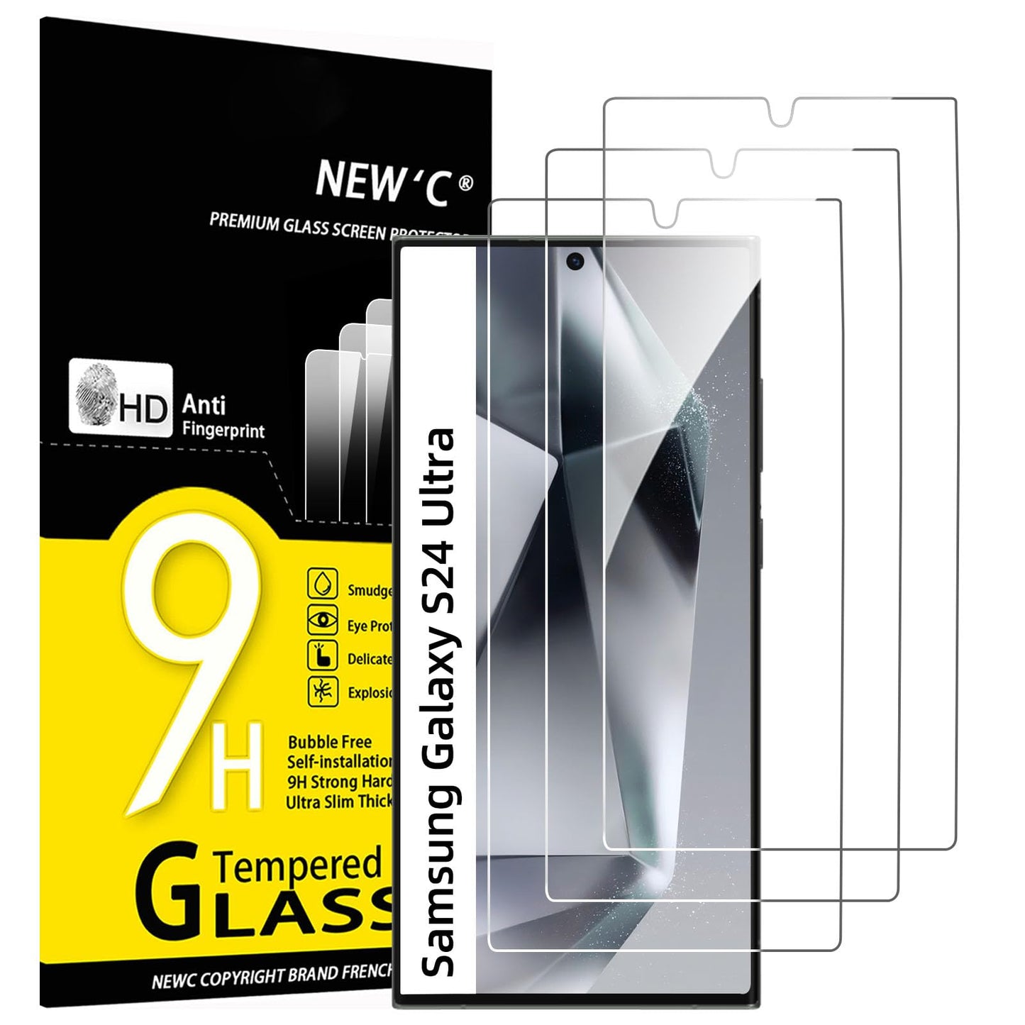 NEW'C 3 Pack Designed for Samsung Galaxy S24 5G Screen Protector Tempered Glass,Case Friendly Ultra Resistant