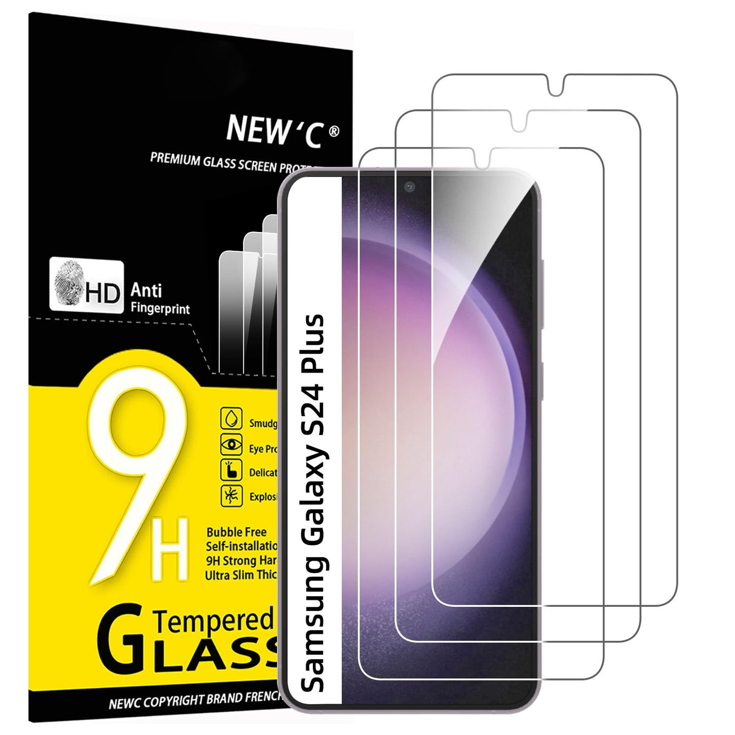 NEW'C 3 Pack Designed for Samsung Galaxy S24 5G Screen Protector Tempered Glass,Case Friendly Ultra Resistant