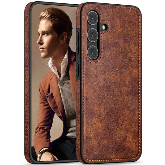 LOHASIC for Galaxy S24 Plus Case 5G, Premium Leather Luxury Business PU Non-Slip Grip Shockproof Bumper Full Body Protective Cover Men Phone Cases for Samsung Galaxy S24+ Plus 5G 6.7 inch 2024 - Brown