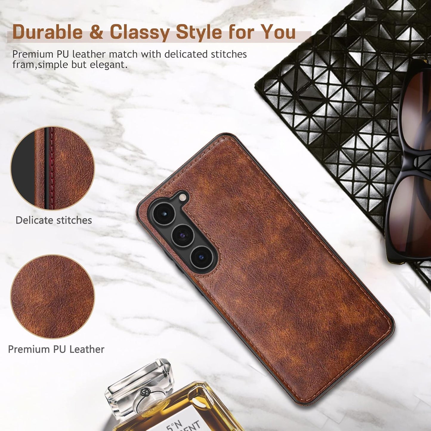 LOHASIC for Galaxy S24 Plus Case 5G, Premium Leather Luxury Business PU Non-Slip Grip Shockproof Bumper Full Body Protective Cover Men Phone Cases for Samsung Galaxy S24+ Plus 5G 6.7 inch 2024 - Brown