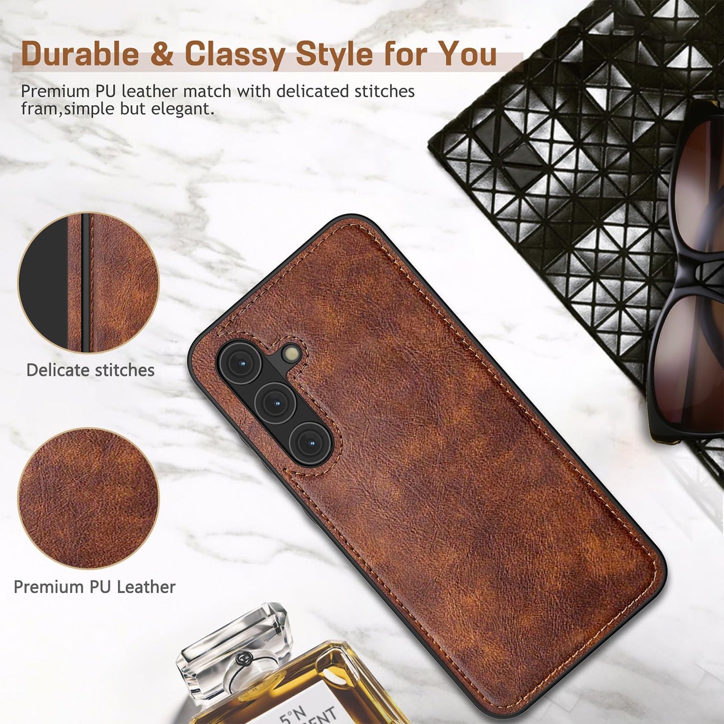 LOHASIC for Galaxy S24 Plus Case 5G, Premium Leather Luxury Business PU Non-Slip Grip Shockproof Bumper Full Body Protective Cover Men Phone Cases for Samsung Galaxy S24+ Plus 5G 6.7 inch 2024 - Brown