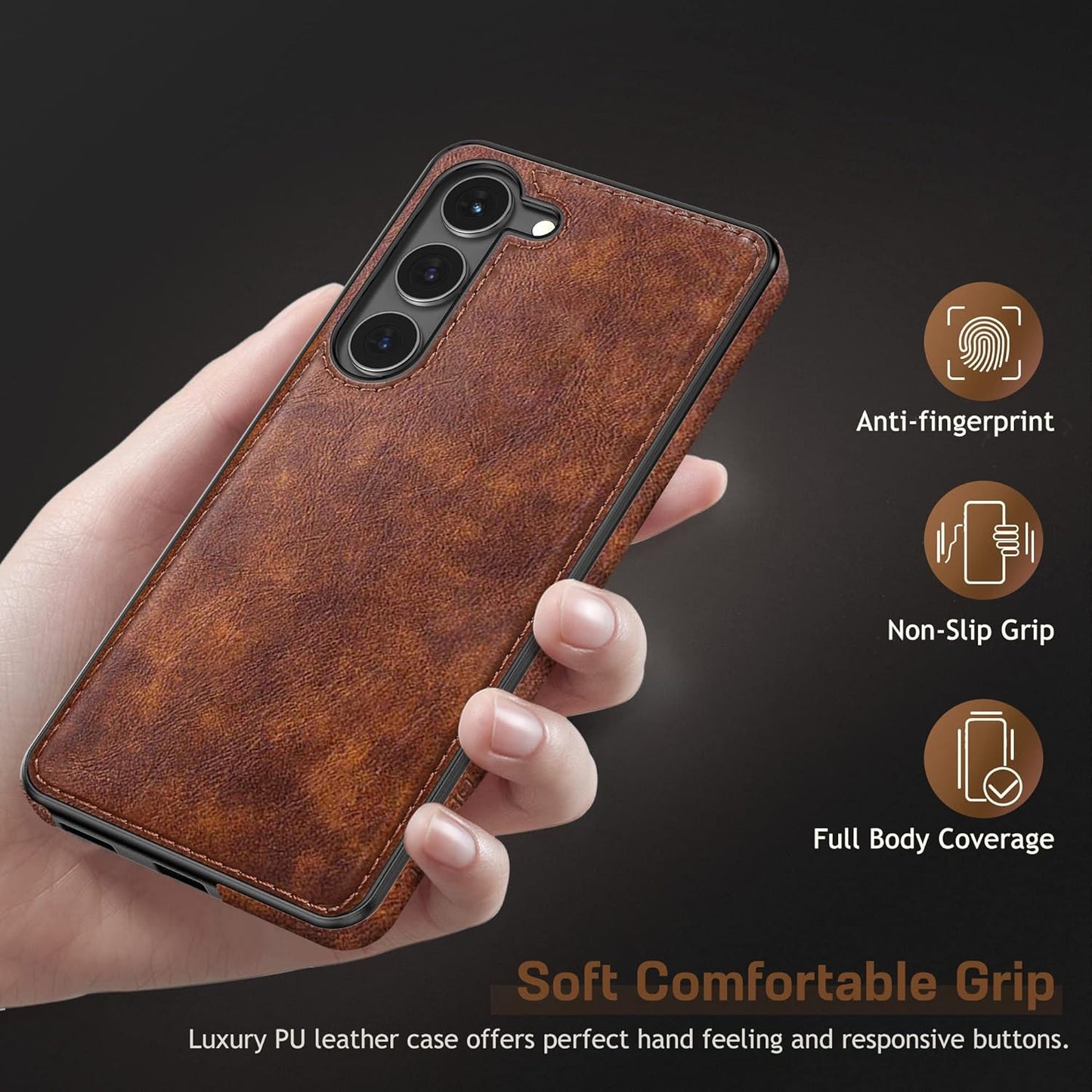 LOHASIC for Galaxy S24 Plus Case 5G, Premium Leather Luxury Business PU Non-Slip Grip Shockproof Bumper Full Body Protective Cover Men Phone Cases for Samsung Galaxy S24+ Plus 5G 6.7 inch 2024 - Brown